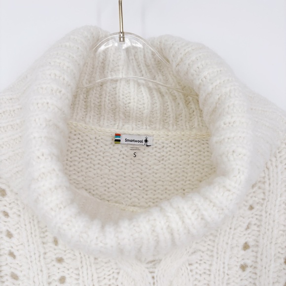 SMARTWOOL Moon Ridge Oversized White Cable Knit Turtleneck Sweater S - Picture 5 of 11